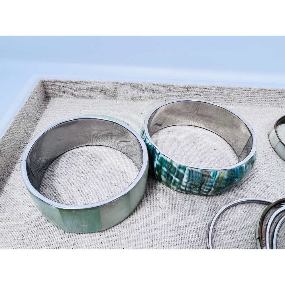 Vintage l Shell Multicolor Inlay Bangle & Cuff Bracelet Lot of 18 - Picture 14 of 16